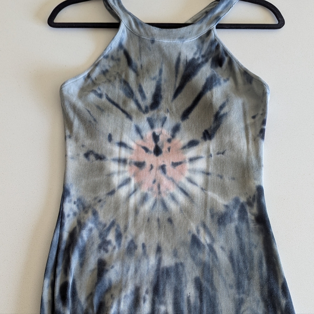 Large Young, Fabulous & Broke Maverick Rib Halter Dress Seagrass Venus Wash - Picture 2 of 9